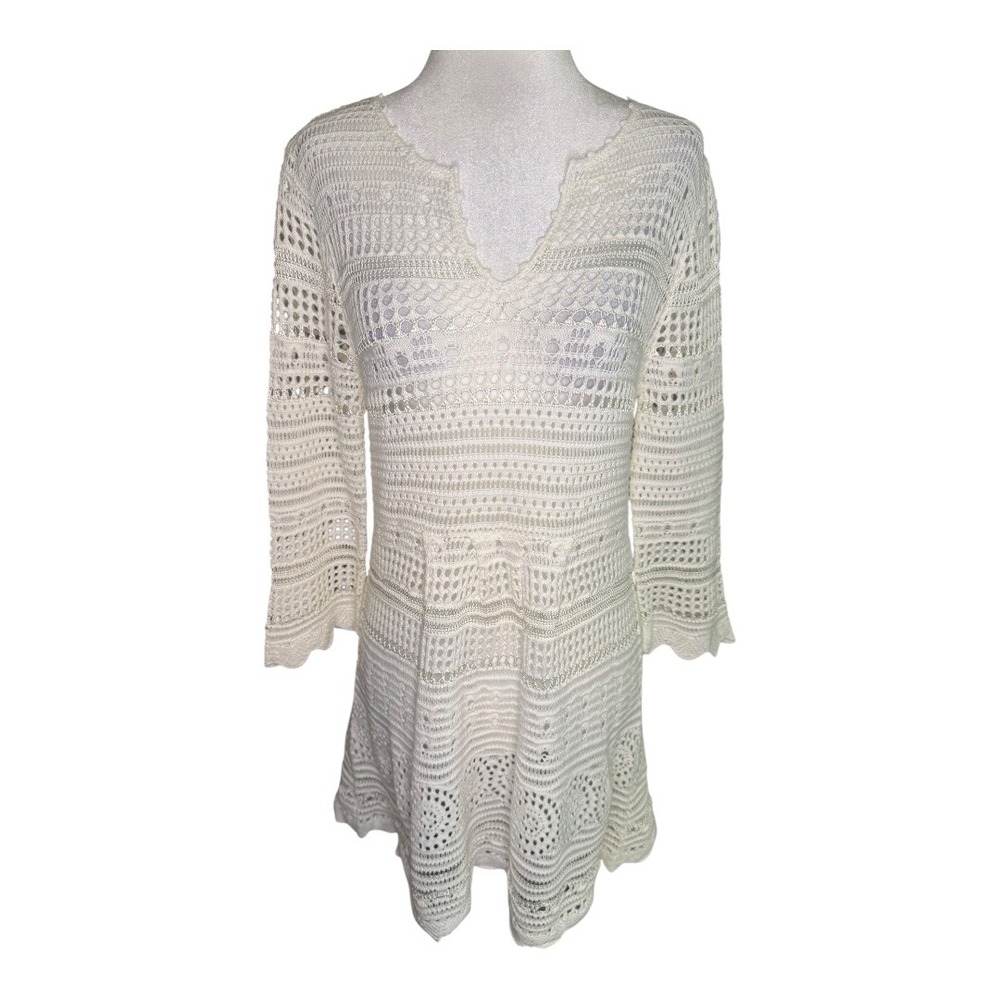 Chelsea & Theodore Crochet Mini Dress Ivory Bohemian Beach Cover Up Medium NWT